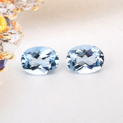 【精品裸石】一对2.29克拉 清爽蓝色 椭圆形 海蓝宝 耳环耳钉