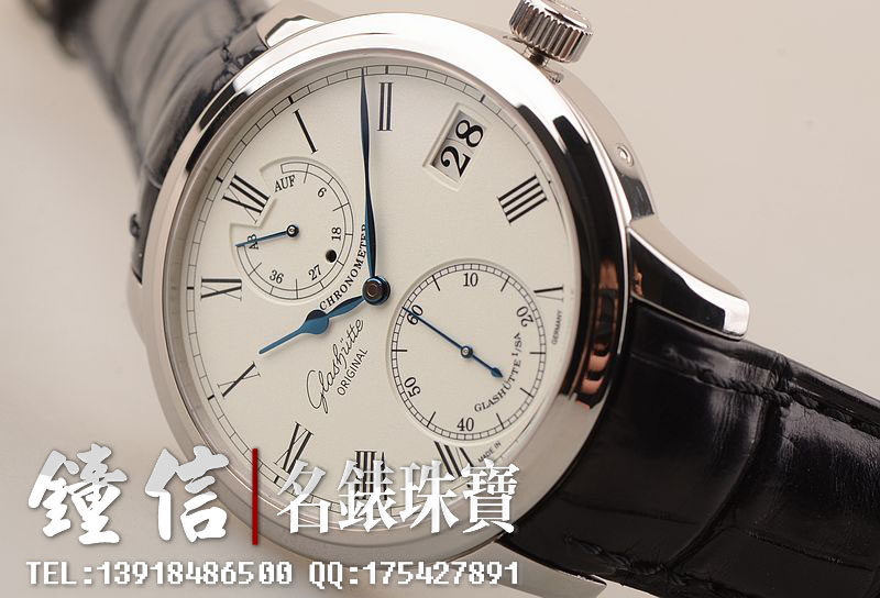 已售出【97新】格拉苏蒂白金天文台动显大日历折叠扣皮带58-01-01-04-04