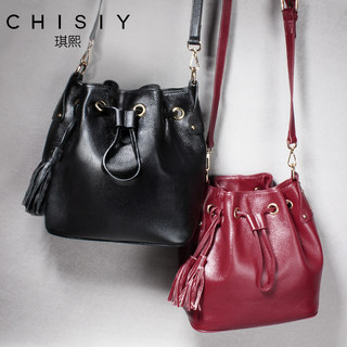 Qi Xian leather bucket bag handbag autumn 2015 new wave female Small Crossbody bag leather tassel shoulder bag