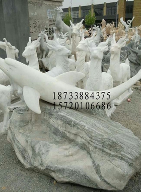 石雕海豚喷水广场公园海豚吐水景观汉白玉海豚石雕喷泉摆件流水