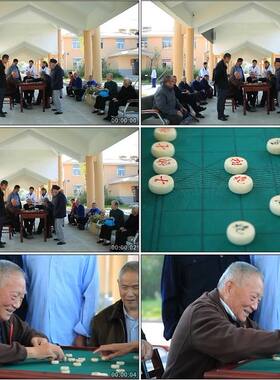敬老院养老院老人下象棋生活方式高清实拍视频素材