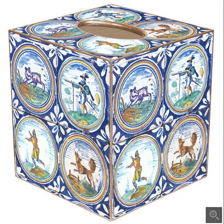 现 纽约下城公园进口普罗旺斯传统手绘瓷砖木质垃圾桶纸巾盒摆件