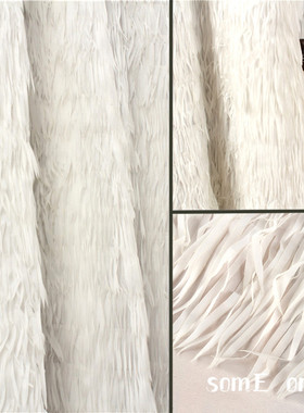 时装面料白色立体羽毛流苏布料 设计师面料高档白天鹅羽毛面料