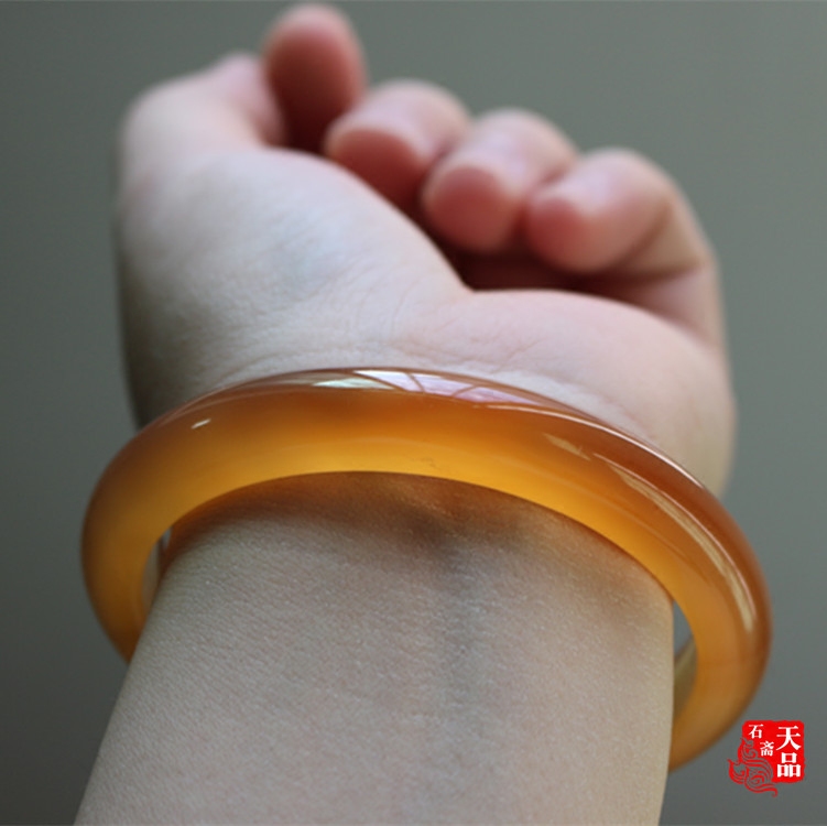 天然原色冰种冰透俏色蜜糖色玉髓玛瑙手镯无忧化无烤60mm-62mm