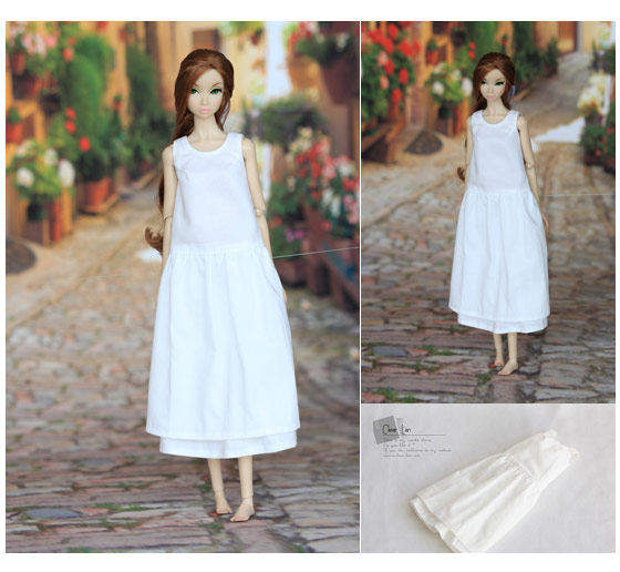 [M-201610-13]白色无袖双层连衣裙/FR Momoko OB 6分娃衣