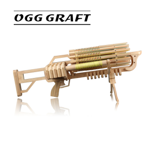 木制加特林 OGG 益智玩具枪 可发射软弹类 CRAFT 六百连发皮筋枪