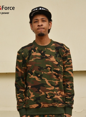 Ares＆Forceulzzang网红 bieber同款 迷彩圆领卫衣椰子kanye侃爷