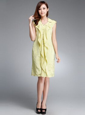 清仓甩卖【韩国莱茵LIME专柜正品】L197黄色飞边无袖连衣裙附腰带