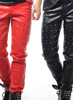 男演出裤子 夜店酒吧DS歌手 潮男dj演出服饰 修身长裤朋克铆钉裤