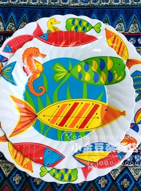 出口外贸五彩海底年年有余仿瓷套盘 茶盘点心盘小吃盘双层水果架