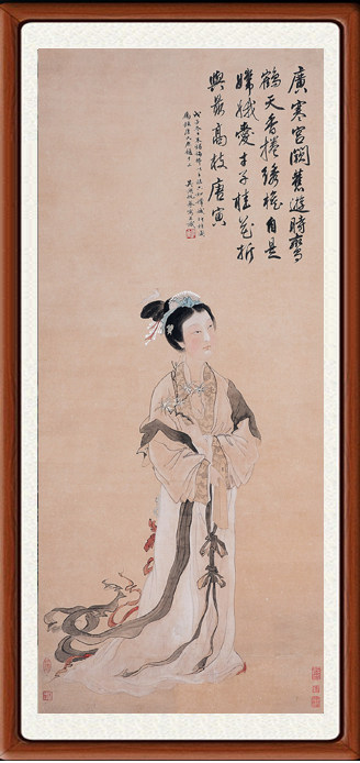 国画山水画字画客厅书画作品朱梅邨吴湖帆仿唐寅嫦娥折桂图赠装裱