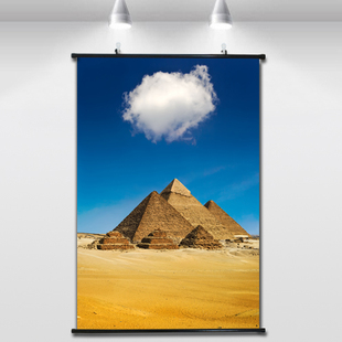 世界著名古建筑埃及金字塔风景画沙漠蓝天风光挂画海报布画装饰画