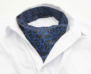 男士领巾衬衫领巾男士英伦复古双面刺绣西装领口巾围巾蓝色花纹