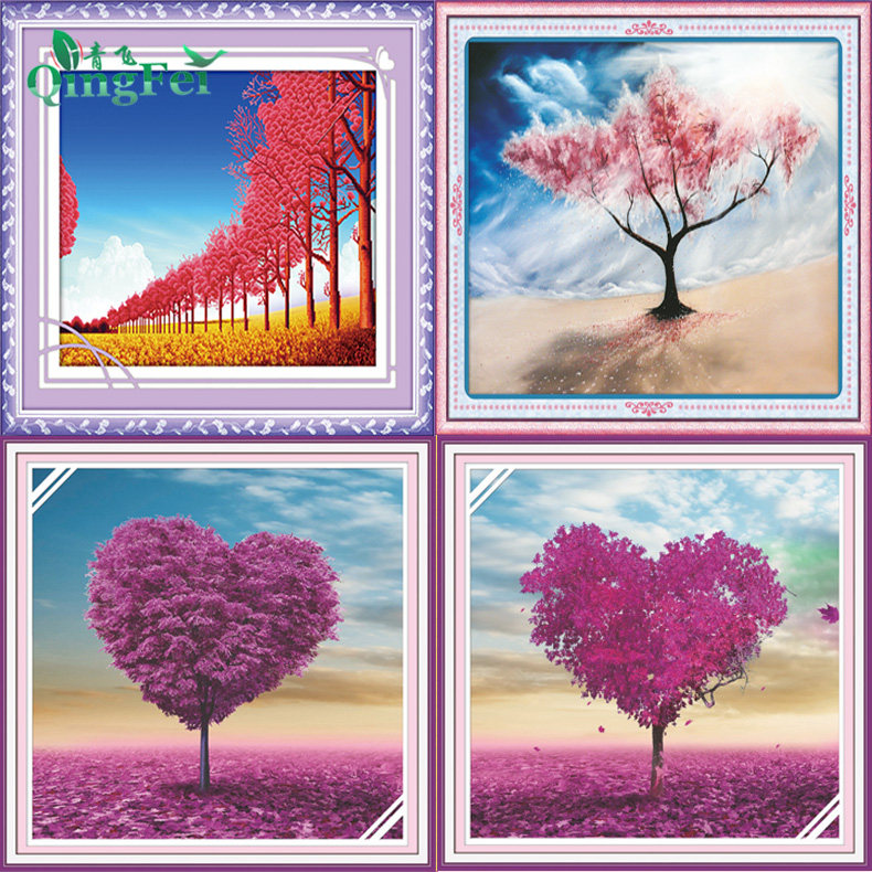 青飞3d精准爱心树浪漫十字绣樱花树幸福花开步步高升卧室客厅包邮