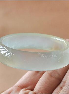 岫色 天然岫岩玉冰种岫玉手镯高冰玉镯子正品女款带证书送妈妈