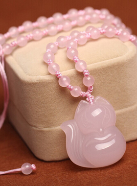 天然粉晶狐狸吊坠 粉晶狐狸项链 粉水晶灵狐挂坠 粉晶萌狐项链坠