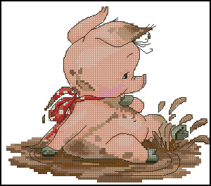 DMC绣线小小鱼十字绣 A2748 洗澡的小猪精准印花可爱卡通套件