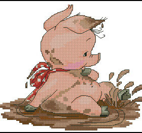 DMC绣线小小鱼十字绣 A2748 洗澡的小猪精准印花可爱卡通套件