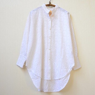 衬衫 2020春装 前短后长白色衬衫 通勤刺绣镂空立领纯棉宽松大码 韩版
