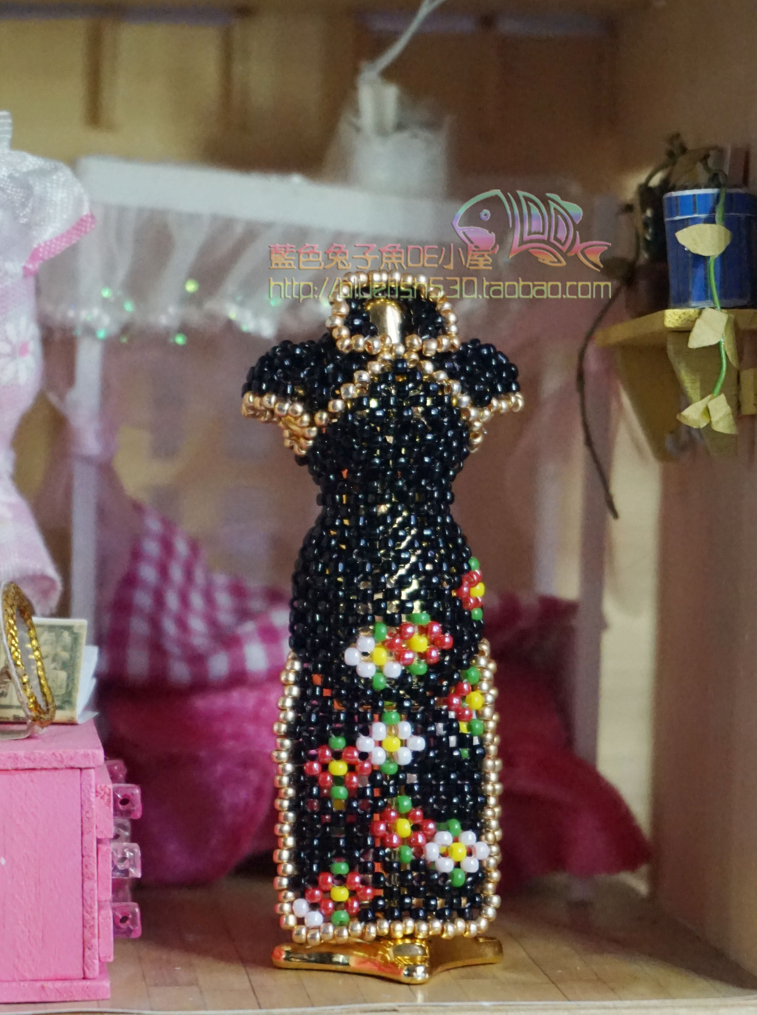 diy手工串珠 日本进口米珠材料包 复古黑色旗袍 中文走线教程