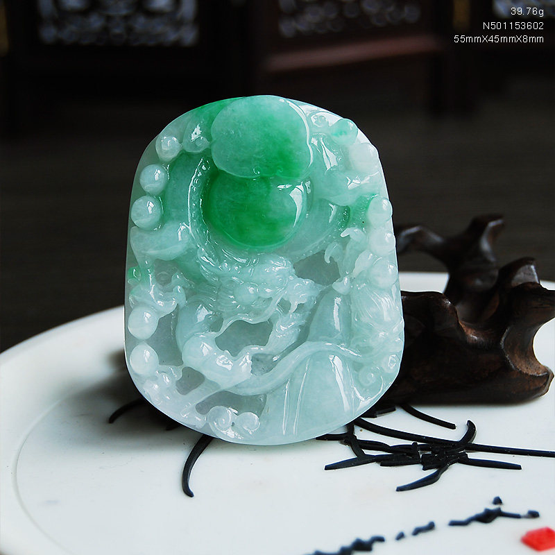天然翡翠A货老坑正阳绿龙牌吊坠