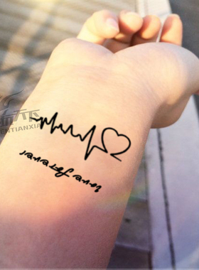 酷玩天下纹身贴 心跳回忆 个性心电图臂/锁骨/肩/腿纹身贴纸 防水