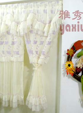 包邮送杆 L48蕾丝门帘 挂帘 短窗帘 紫色 多种高度可选