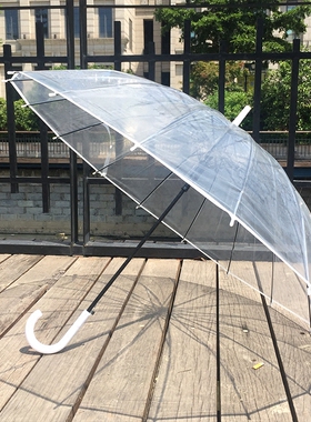 新品120cm透明伞直柄塑料白边16骨自动弯勾长柄文艺情侣雨伞女