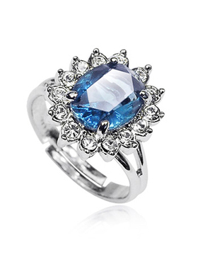 复古日韩风饰品镶钻蓝宝石戒指环