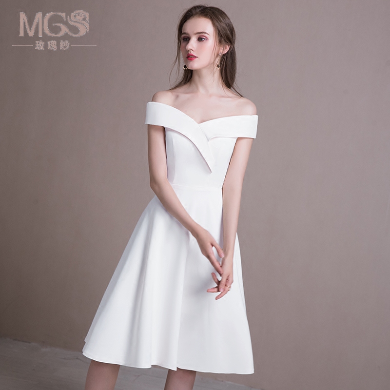 白色晚禮服2021新款高貴中長款壹字肩小禮服連衣裙女平時可穿簡單在類目 女裝/女士精品, 婚紗/旗袍/禮服, 禮服/晚裝中 - 來自Buy2taobao.com提供專業的淘寶代購服務