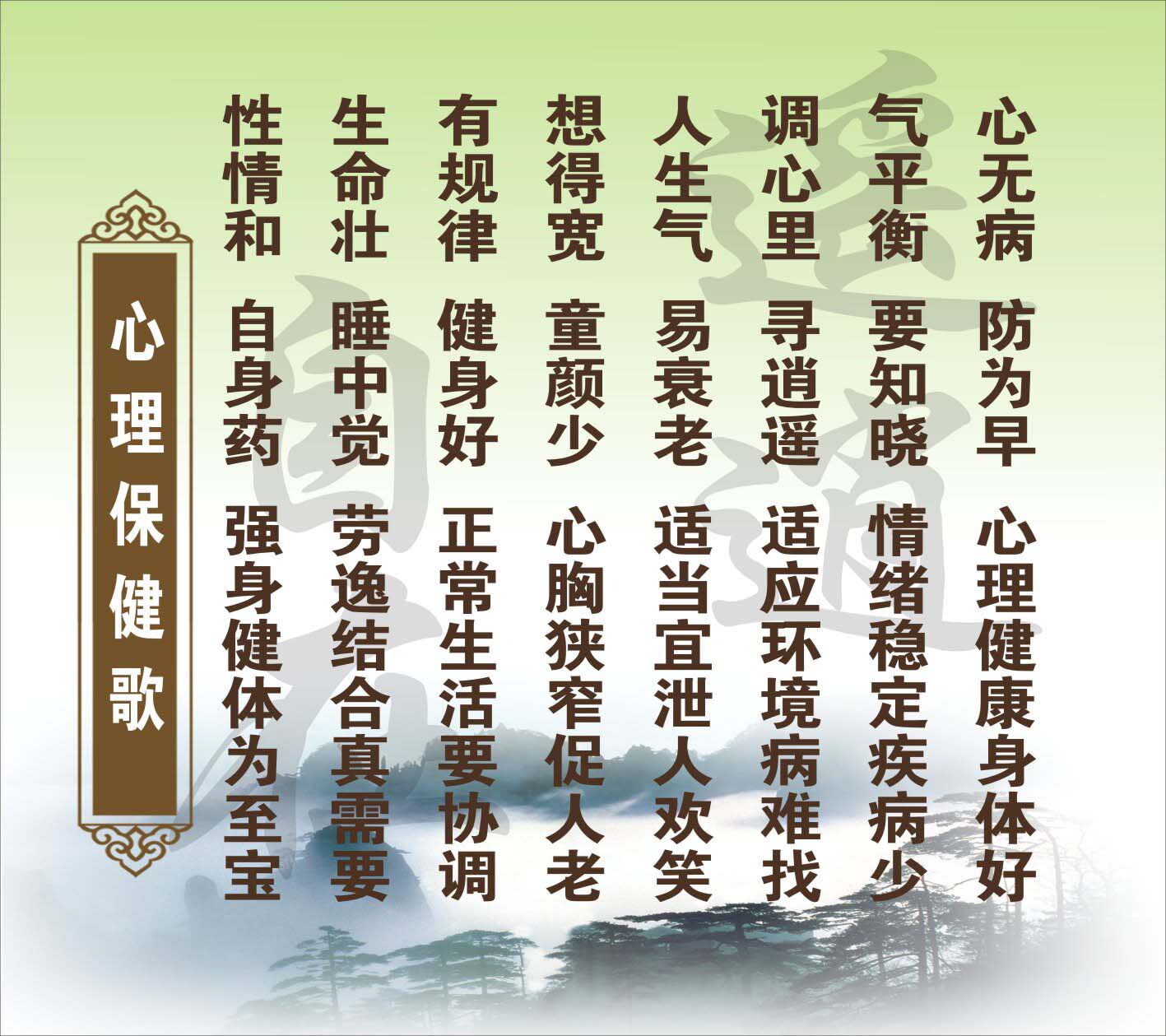 733海报印制写真236养老敬老院健康养生歌三字经挂画2心理保健歌