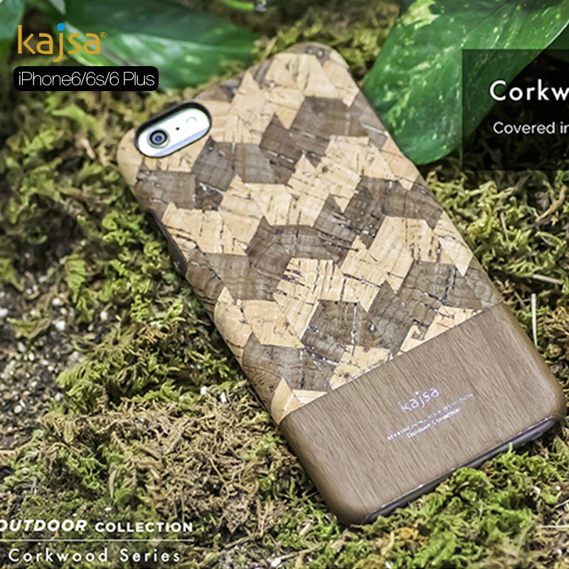 kajsa Outdoor Collection Wood Pattern Corkwood Nature PU Leather Hard Case Cover for Apple iPhone