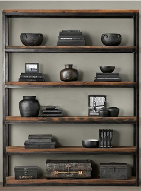 法式 loft 美式书架 复古书柜 陈列柜 实木隔板置物架 铁艺置物架