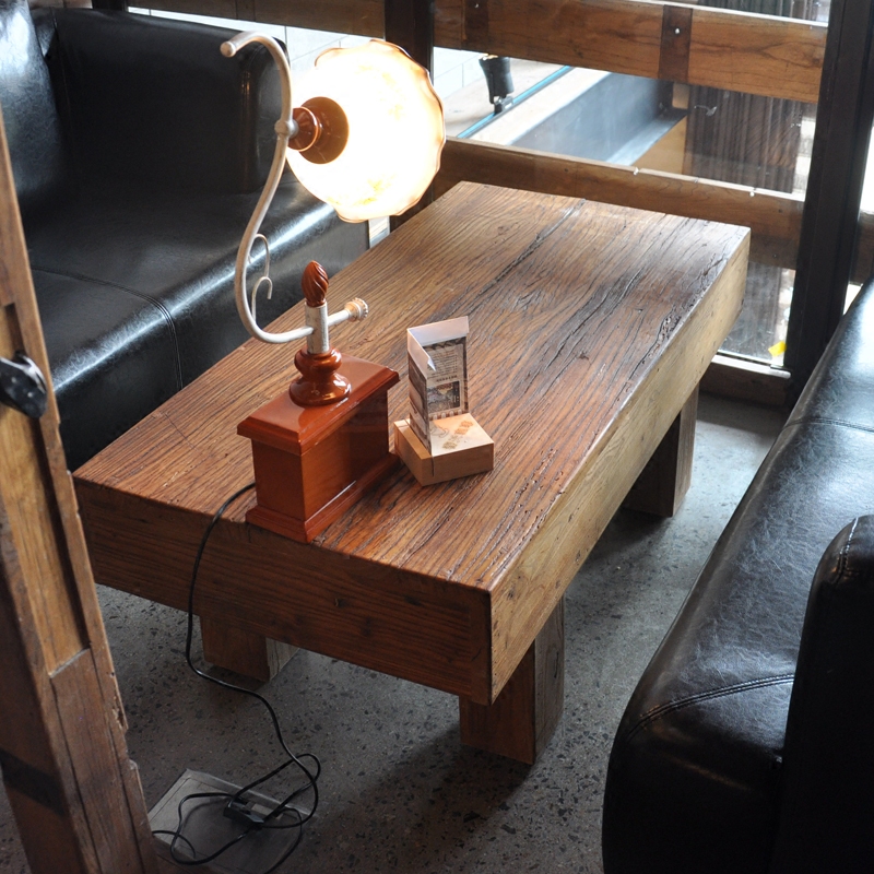 老榆木门板实木粗腿长方茶几桌椅可定制尺寸