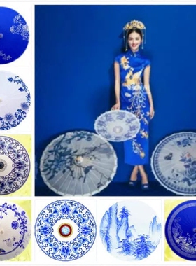 泸州传统油纸伞古典青花婚庆饭店店铺吊顶装饰旗袍舞蹈表演包邮伞