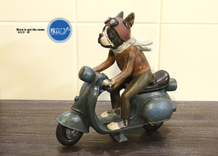 饰品狗狗机车摩托车 创意摆件法国斗牛犬摆件家居装 美式 现代时尚