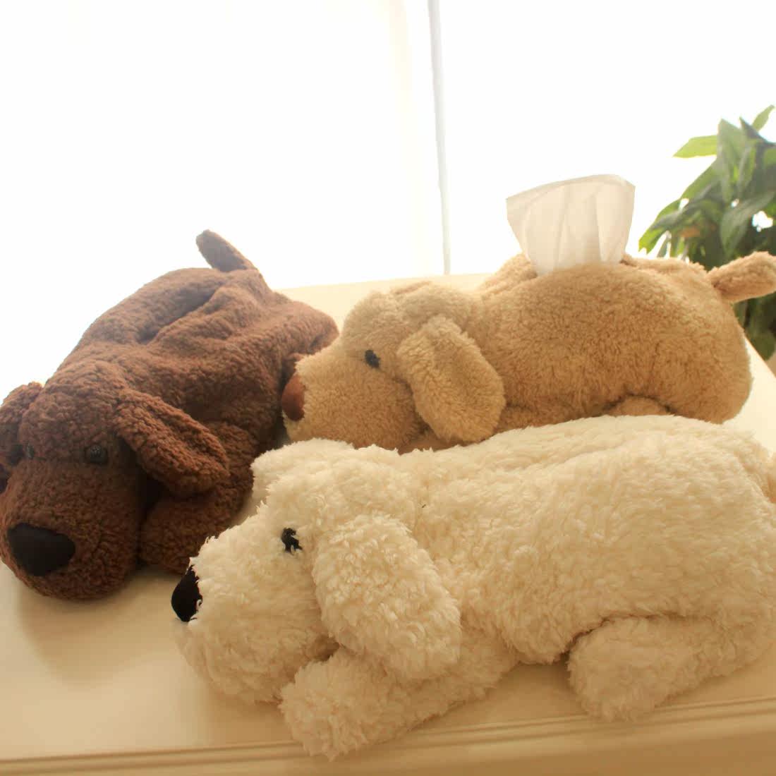 毛绒玩具泰迪犬创意餐纸巾盒 车用抽纸面纸盒趴趴狗车载卡通可爱