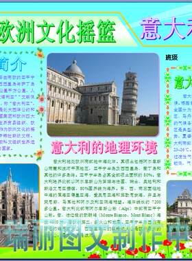 欧洲文化摇篮意大利彩色电子小报成品旅游手抄报板报游记模板491