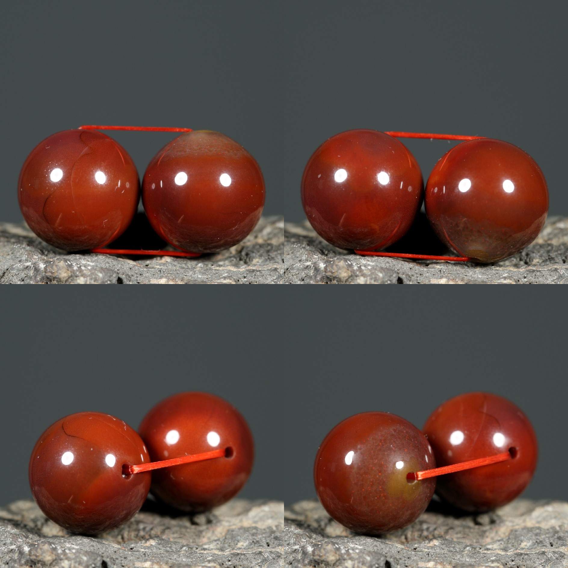 珏艺坊宣化战国红玛瑙精品对圆珠珠子腰珠散珠 13mm