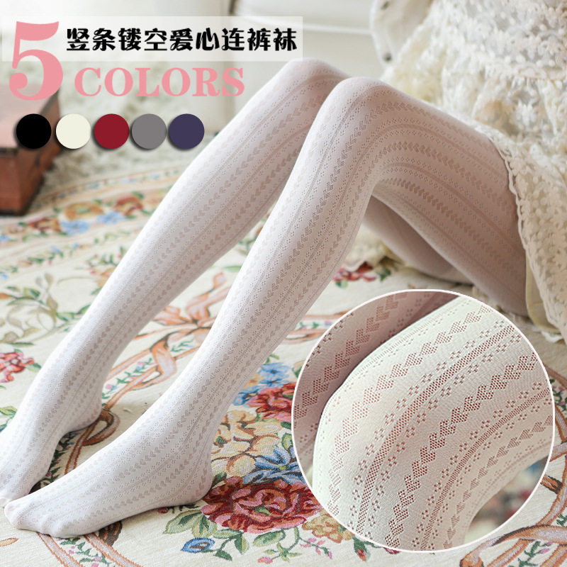 复古甜美风桃心打底丝袜春季新品
