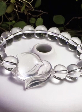 天然白水晶大头萌狐男女款手链