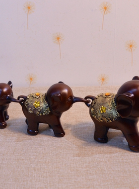欧式风三连象三只小象酒柜装饰品
