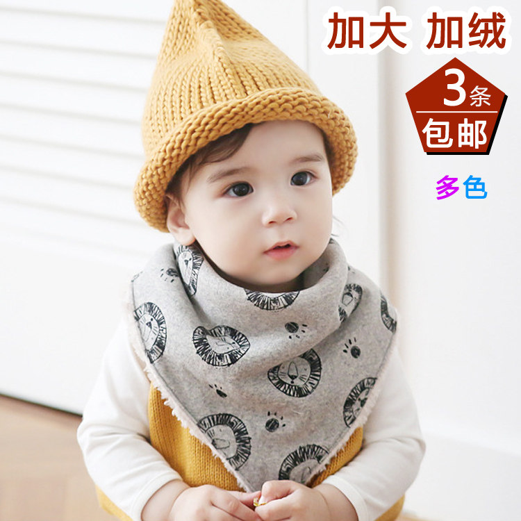 韩版冬季加大加绒纯棉加厚三角巾婴儿按扣口水巾宝宝围嘴保暖围巾