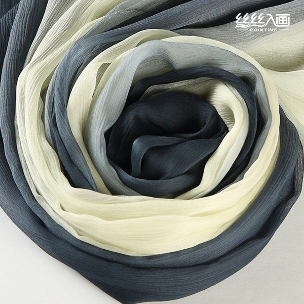 正品灰白色渐变桑蚕丝真丝丝巾长款围巾春秋冬季披肩韩版潮流女士