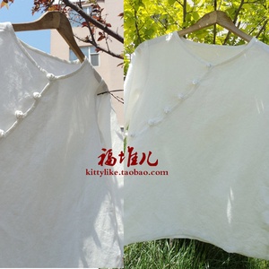 原创2022宽松新款亚麻女装T恤 大码斜襟盘扣豆茶服禅意t恤 可定做