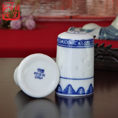 景德镇青花釉下彩玲珑陶瓷器牙签筒老式怀旧复古餐具套装牙签盒