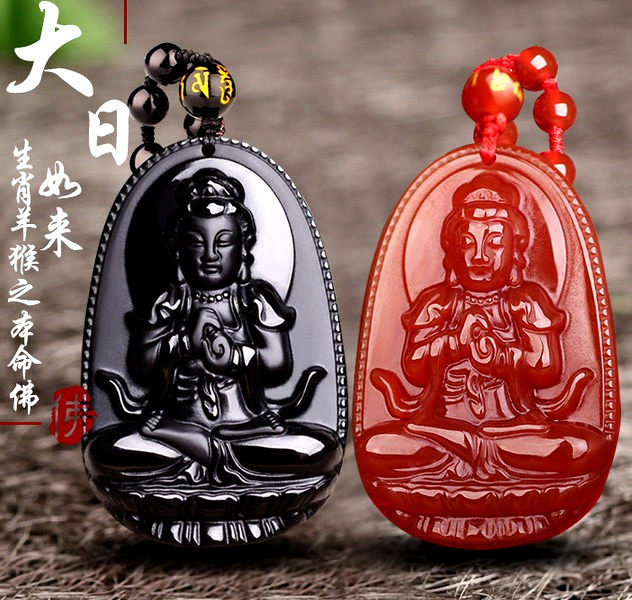 黑曜石大日如来吊坠属羊属猴人守护神吊坠项链2026年本命佛挂件