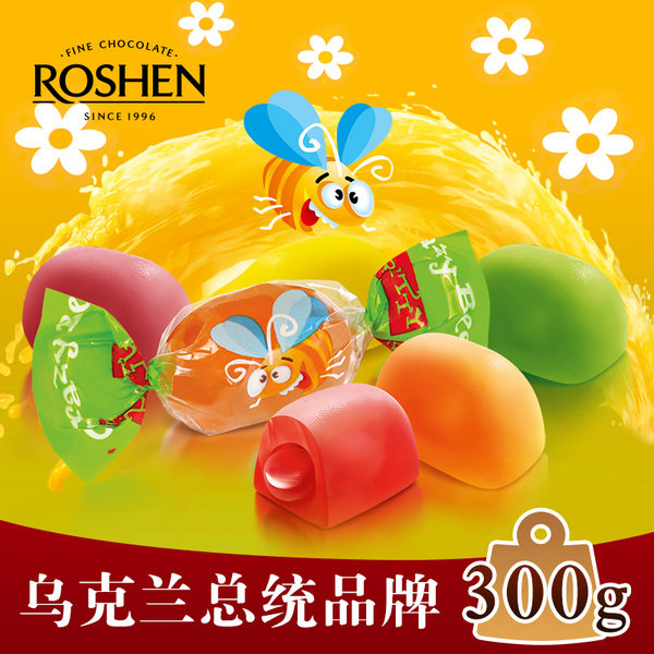 乌克兰进口 ROSHEN 如胜 水果汁混合味夹心橡皮糖 300g优惠券折后￥9.9包邮（￥19.9-10）