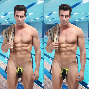 奇葩泳裤 雷死你网将无带泳裤 性感前卫个性另类男士JJ套丁字泳裤