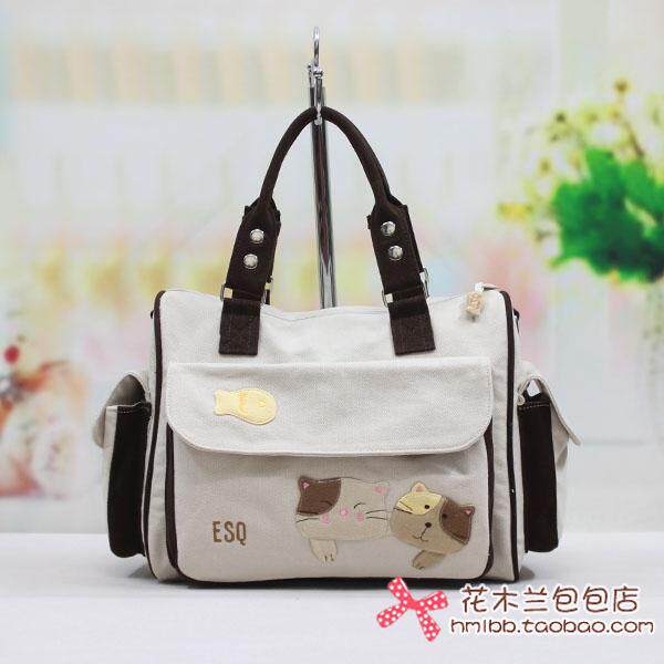 【ESQ正品】纯棉帆布女包可爱猫手拎斜挎两用女包*70902